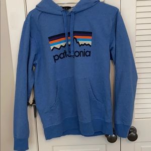 Light blue Patagonia sweatshirt.